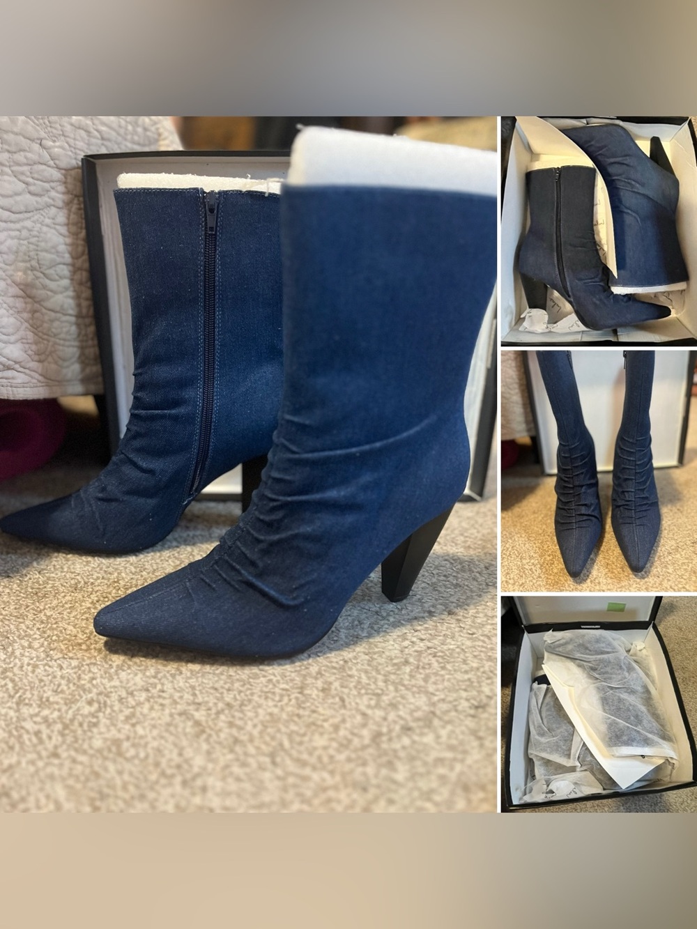 Lulu's Navy Pointed Toe Mid-Calf Heeled Boots
